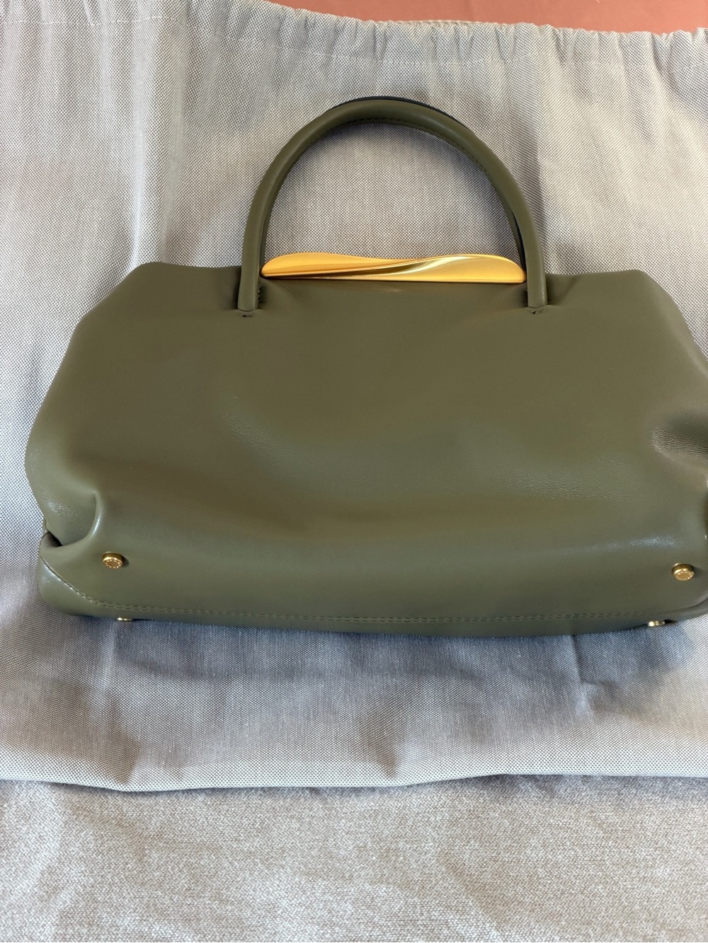 Donna Karan Olive Green Leather Satchel with Gold Accent - Picture 2 of 15